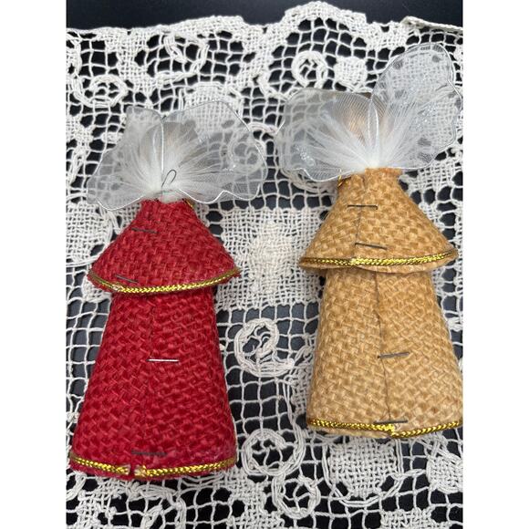 Vintage Burlap Angel Ornaments Set of Two Paper Cone Angels Retro Holiday Decor - Picture 6 of 7